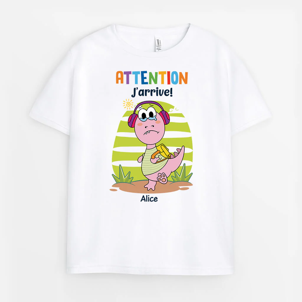 Tee Shirt Personnalisé Enfant Dinosaure – Attention J’arrive