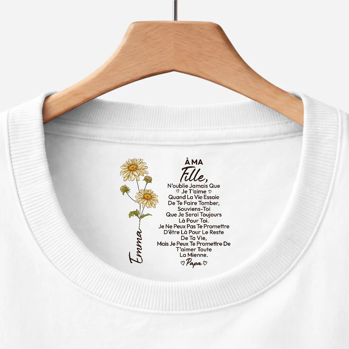 T Shirt Blanc Personnalise Avec Texte A L Interieur Du Col Femme Homme Je T Aime Mon Fils Ma Fille - Cadeau Personnalisé Femme