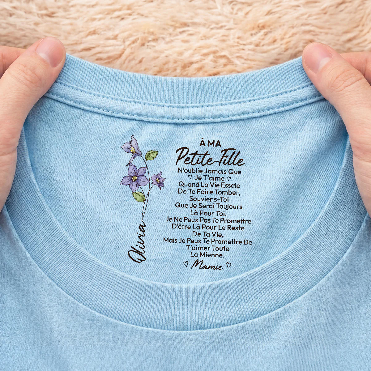 T Shirt Blanc Personnalise Avec Texte A L Interieur Du Col Femme Homme Je T Aime Mon Fils Ma Fille - Cadeau Personnalisé Femme - Image 2