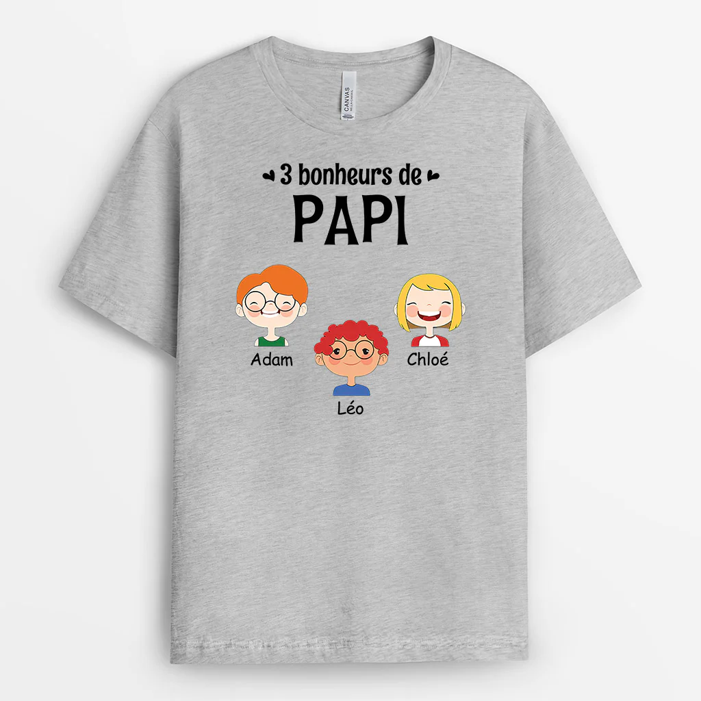 Tee Shirt Personnalisé Pour Papy - Bonheurs de Papy - Avec Visage D'enfants