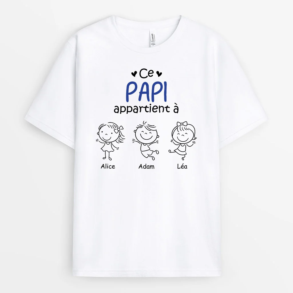 Tee Shirt Personnalisé Papy - Ce Papi Appartient À - Dessin au Crayon
