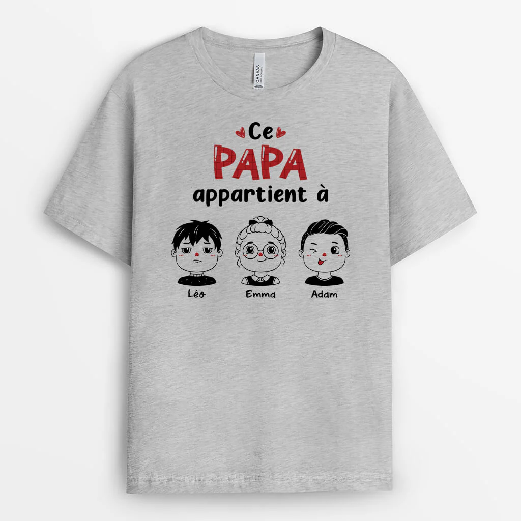 T Shirt Personnalisé Papa | Ce Papa Appartient À Noir Et Blanc