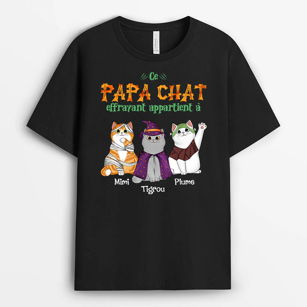T-shirt Personnalisé - Cette Maman Chat / Ce Papa Chat Effrayant Appartient