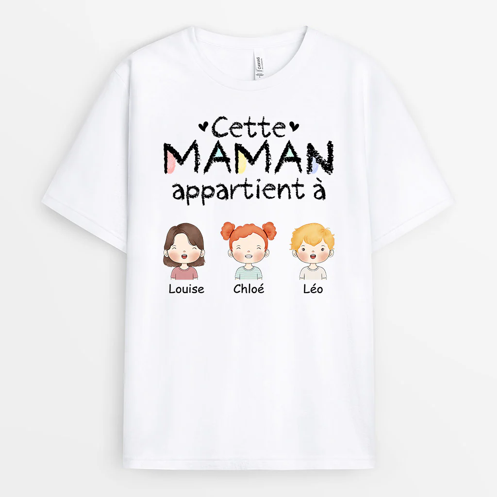 T-shirt Cette Maman Mamie Appartient à Prénoms D'enfants Personnalisé - Image 2