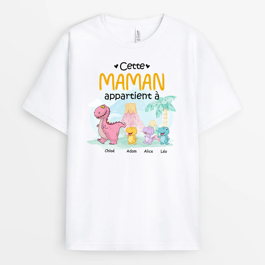 T Shirt Mamie Personnalisé  - Cette Mamie Appartient À - Avec Dinosaures - Image 2