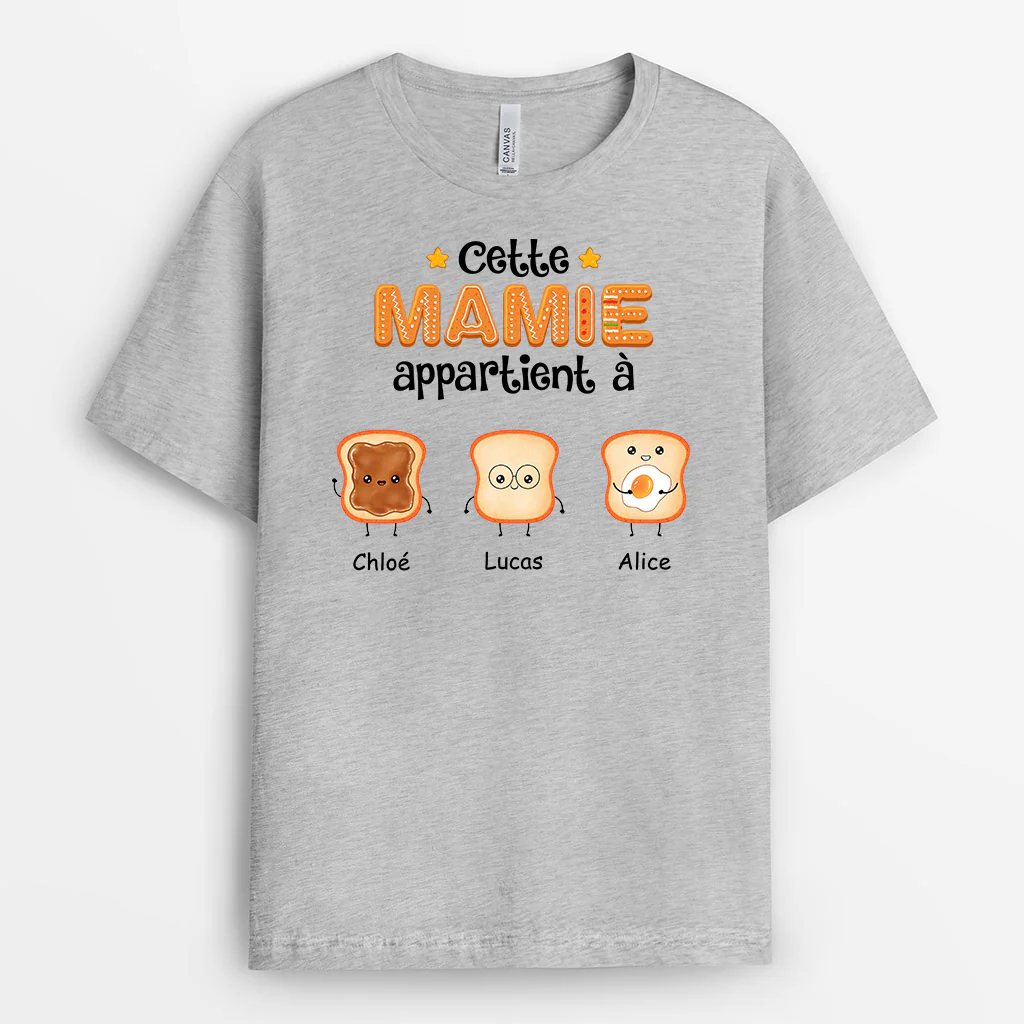T-shirt Cette Mamie/Maman Appartient à Tranche de Pain Personnalisé
