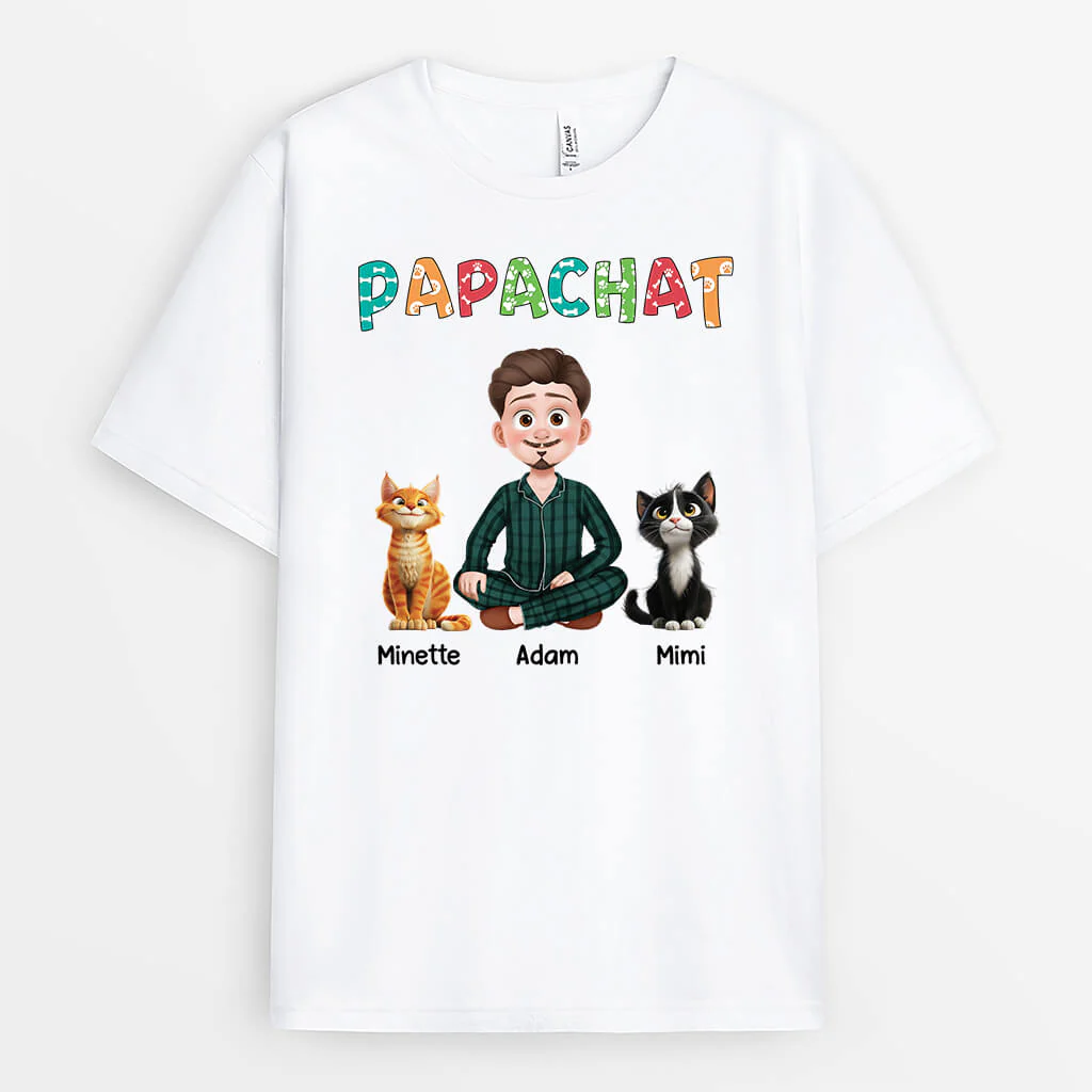Tee Shirt Personnalisé Avec Chats – Papa Chat Cartoon Coloré