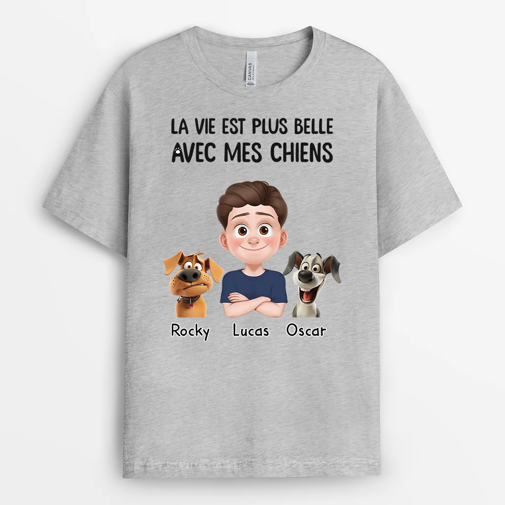 T-shirt Chien Personnalisé - La Vie Est Plus Belle - Design Cartoon - Image 2