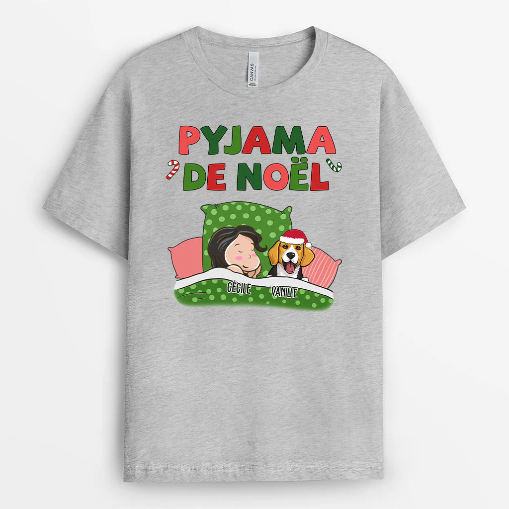 Tee Shirt Femme Personnalisé – Pyjama Noël Avec Chien