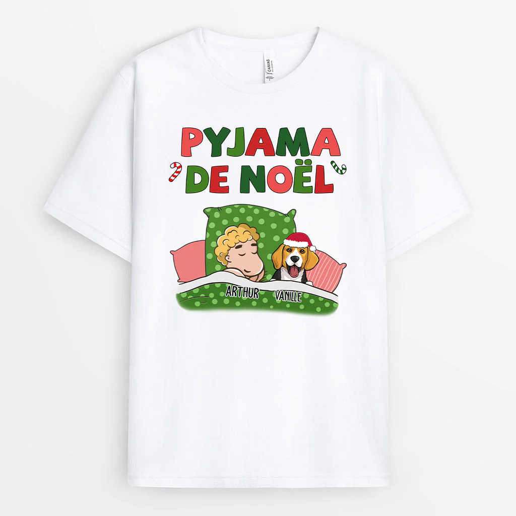 Tee Shirt Femme Personnalisé – Pyjama Noël Avec Chien - Image 2