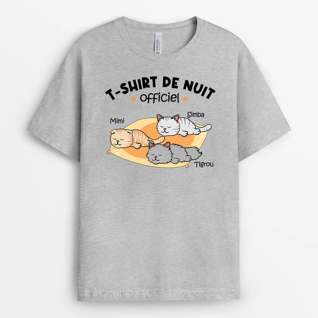 Tee Shirt Personnalisé Chat - T-shirt De Nuit Officiel Version Chats Dormant