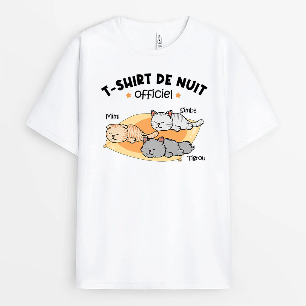 Tee Shirt Personnalisé Chat - T-shirt De Nuit Officiel Version Chats Dormant - Image 2