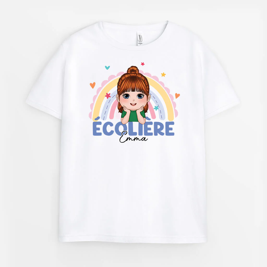 T-Shirt Enfant Personnalisé – Écolier/ Écolière Avec Arc-en-ciel