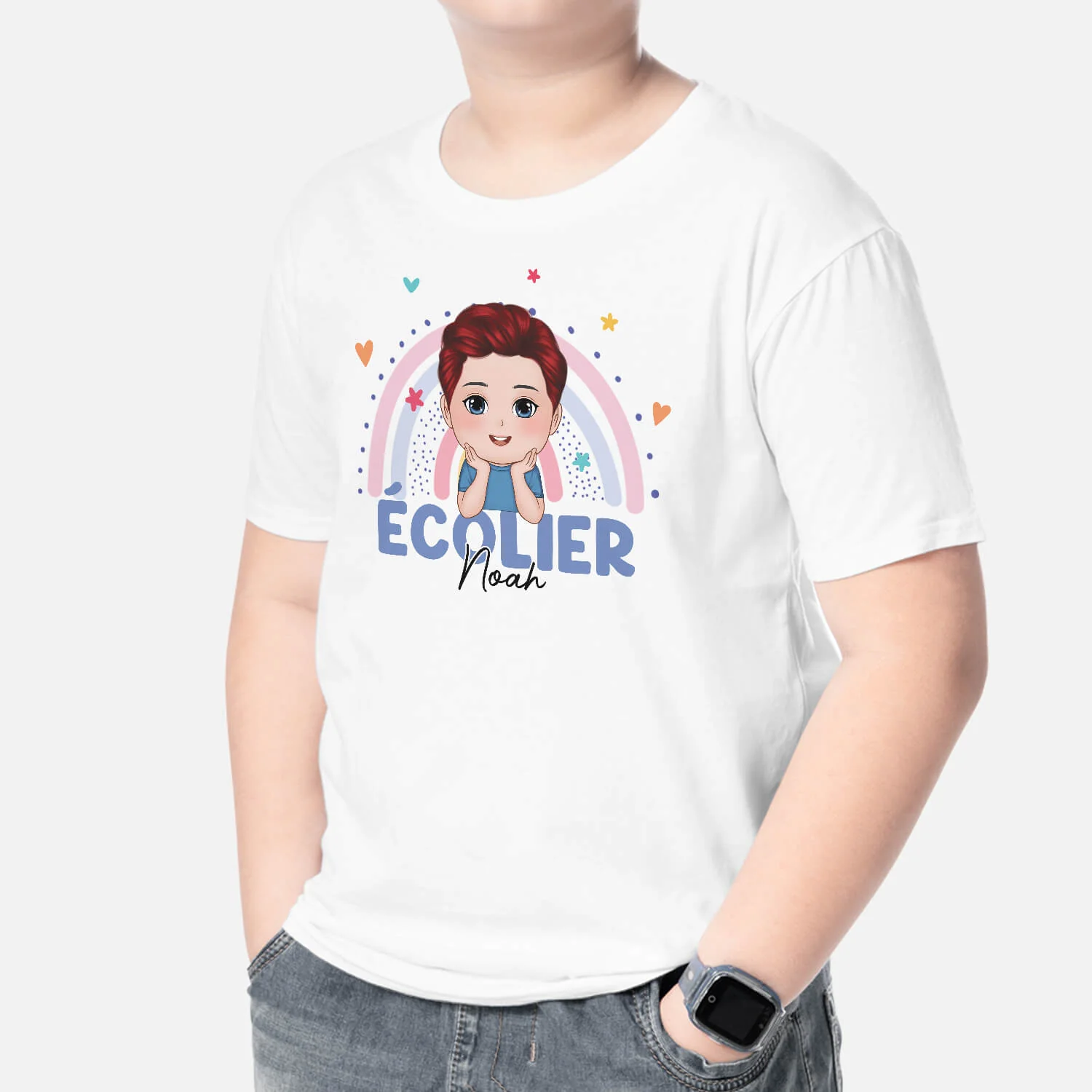 T-Shirt Enfant Personnalisé – Écolier/ Écolière Avec Arc-en-ciel - Image 2