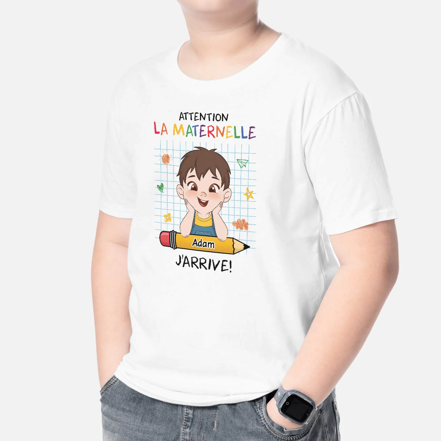 Tee Shirt Personnalisé Enfant - Attention la Maternelle J’arrive - Image 2
