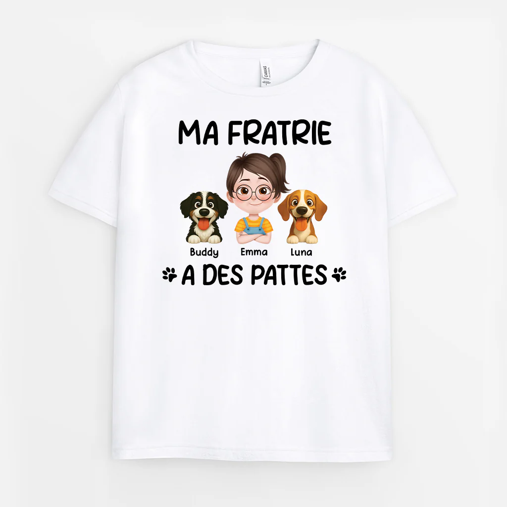 T Shirt Enfant Personnalisé - Ma Fratrie A Des Pattes Avec Chien