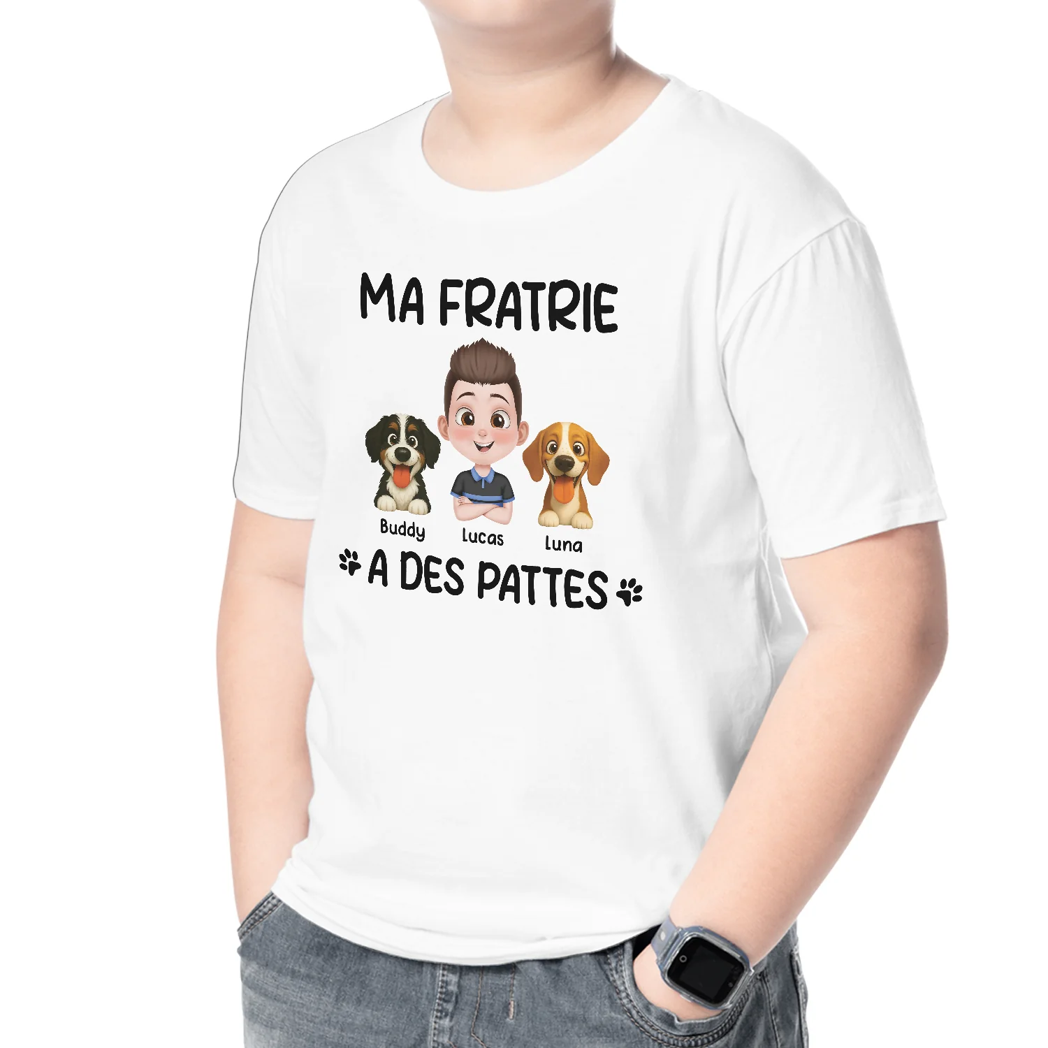 T Shirt Enfant Personnalisé - Ma Fratrie A Des Pattes Avec Chien - Image 2
