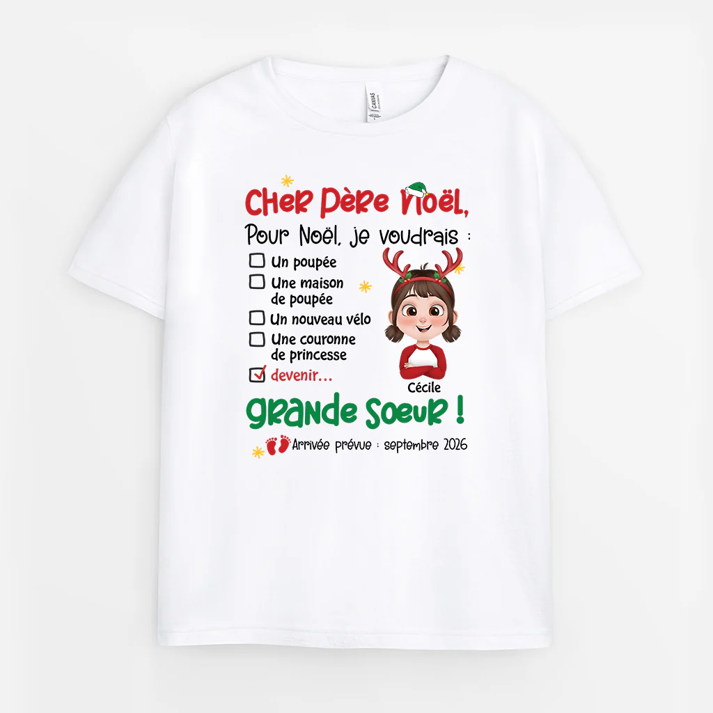 T Shirt Enfant Personnalisé | Cher Père Noël Je Voudrais