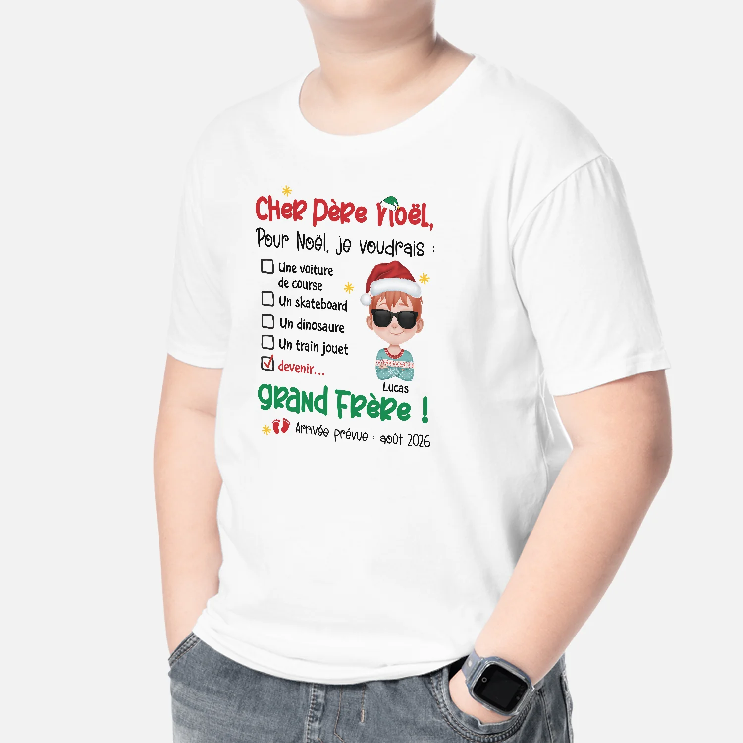 T Shirt Enfant Personnalisé | Cher Père Noël Je Voudrais - Image 2