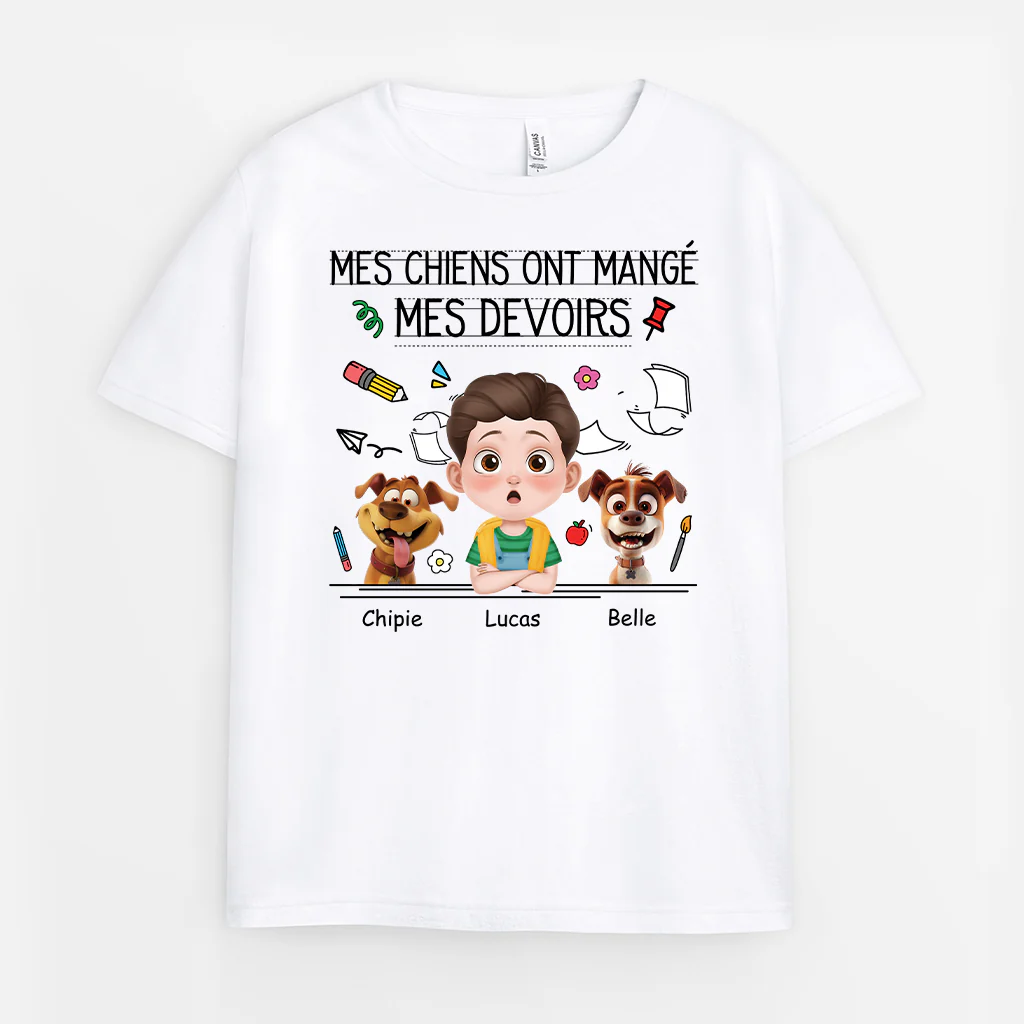 Tee Shirt Enfant Personnalisé - Mon Chien A Mangé Mes Devoirs