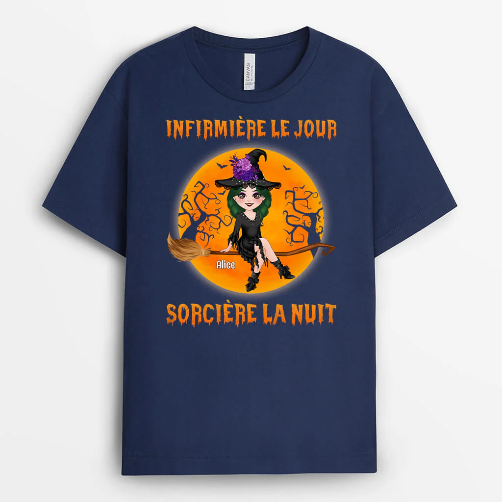 Tee-Shirt Personnalisé Femme – Enseignante Le Jour Sorcière La Nuit - Image 2