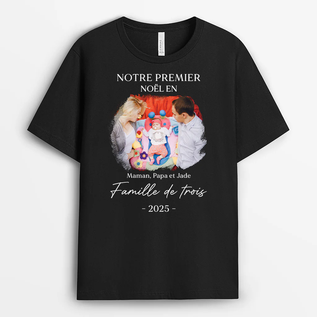Tee Shirt Personnalisé Famille - Premier Noël en Famille de Trois