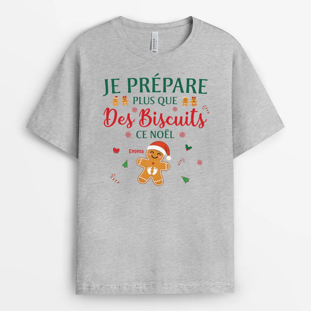 T-shirt Future Maman Personnalisé - Préparer Plus Que Des Biscuits Ce Noël - Image 2