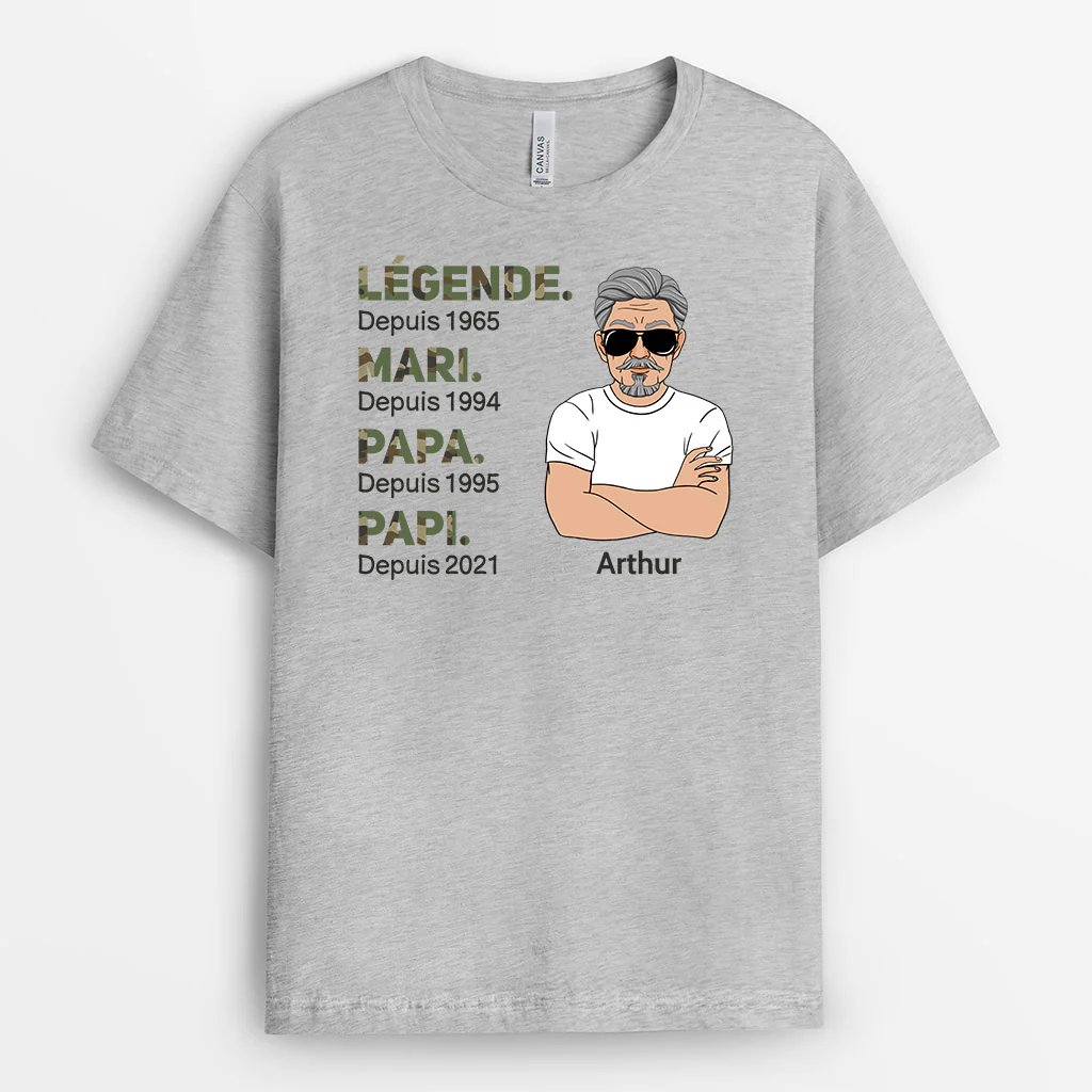 T-shirt Personnalisé Pour Papy - Homme Légende Depuis Style Militaire