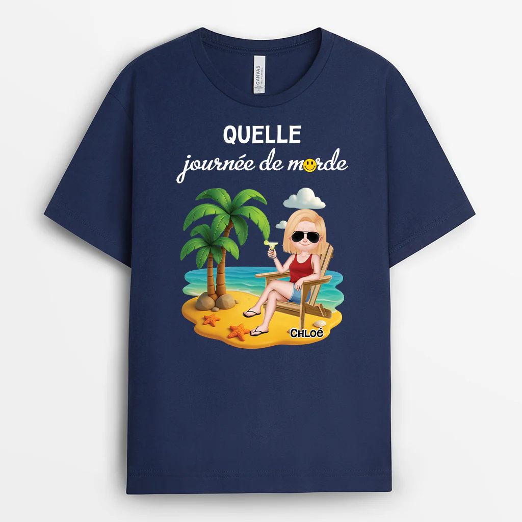 Tee Shirt Humour Personnalisé – Quelle Journée De Merde | Cartoon - Image 2