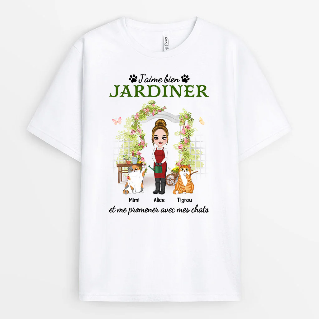 T-shirt Jardinner et Me Promener Avec Mes Chats Personnalisé