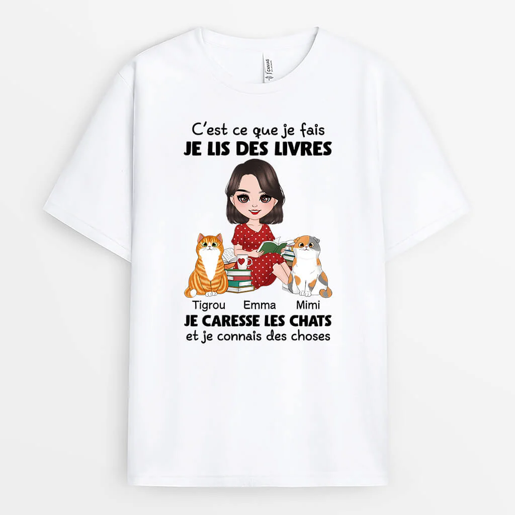 T-shirt Je Lis Je Caresse Mes Chats Personnalisé - Image 2