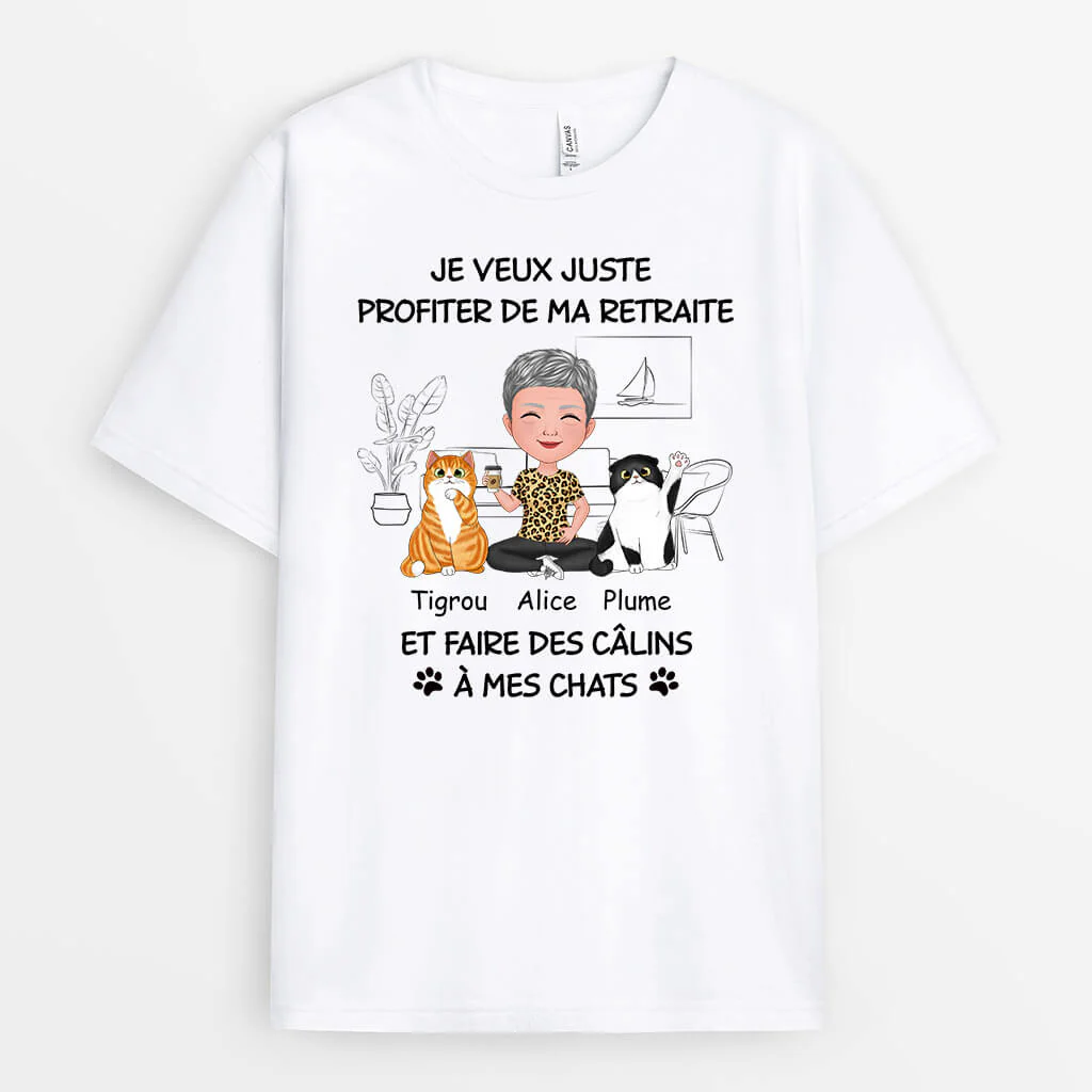 Tee Shirt Personnalisé Femme Retraite - Retraite et Faire Des Câlins Avec Les Chats - Image 2