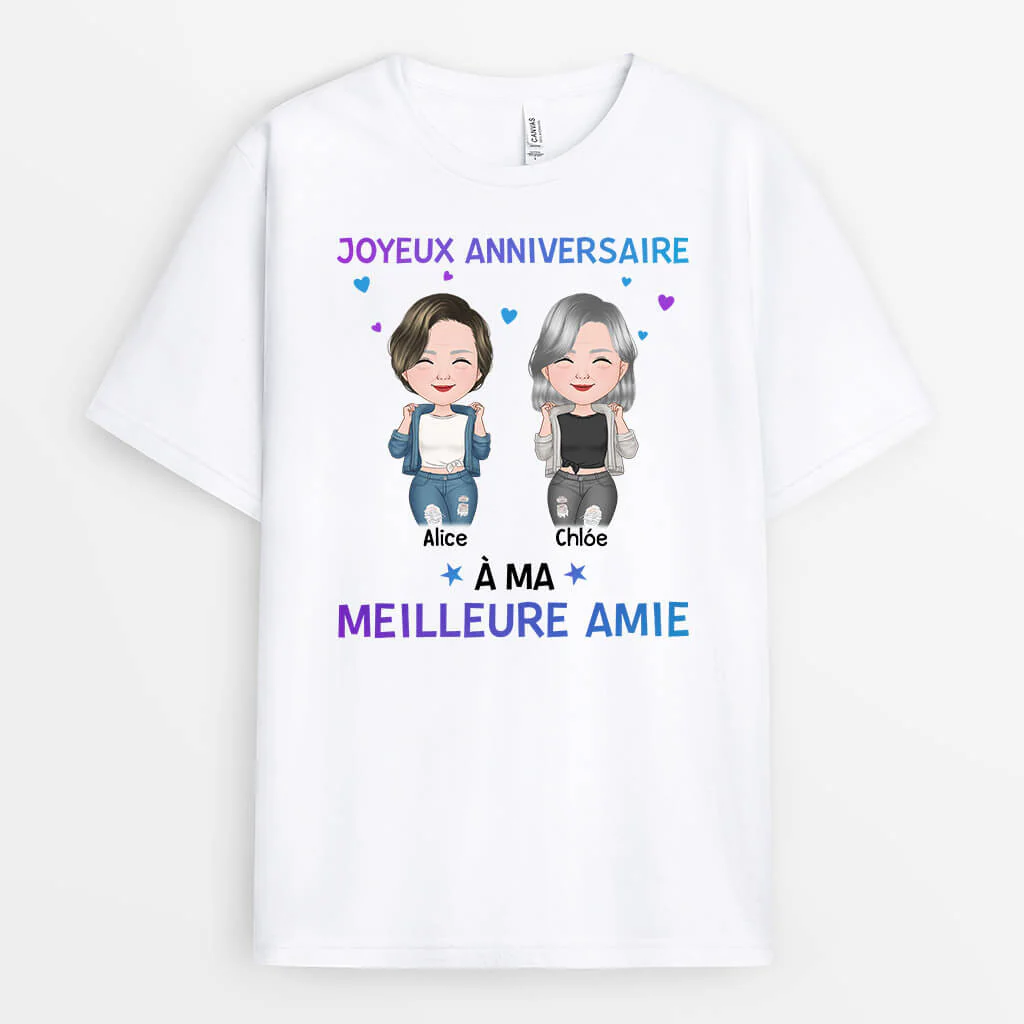 Tee Shirt Personnalisé Femme – Joyeux Anniversaire À Meilleure Amie | Cadeau Amie