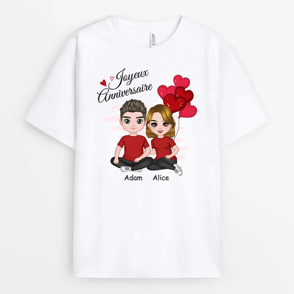 Tee shirt joyeux anniversaire personnalisé pour couple
