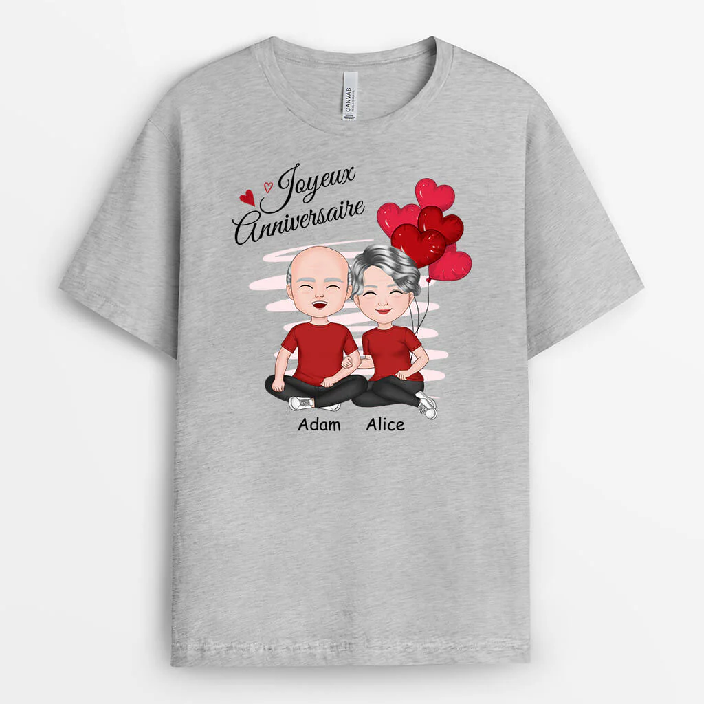 Tee shirt joyeux anniversaire personnalisé pour couple - Image 2