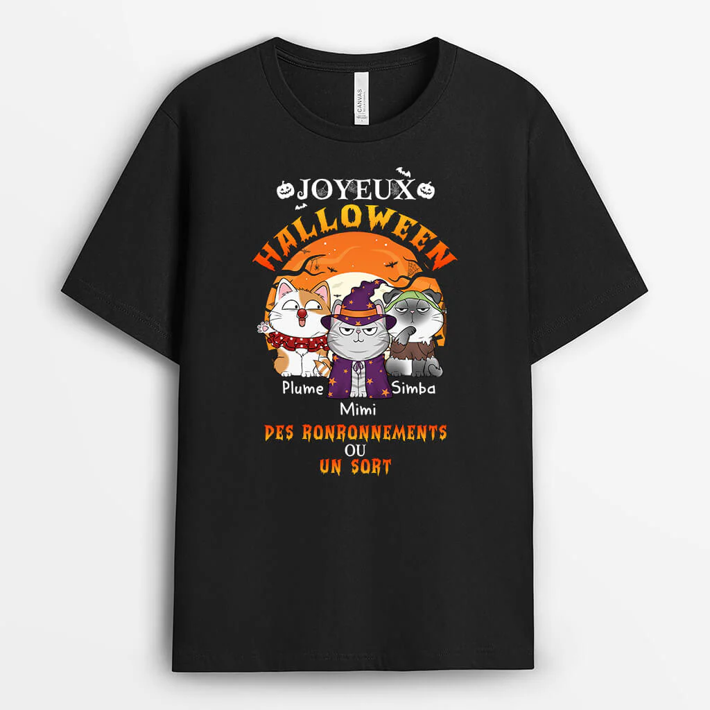 T Shirt Personnalisé Chat Halloween - Joyeux Halloween Des Ronronnements Ou Un Sort