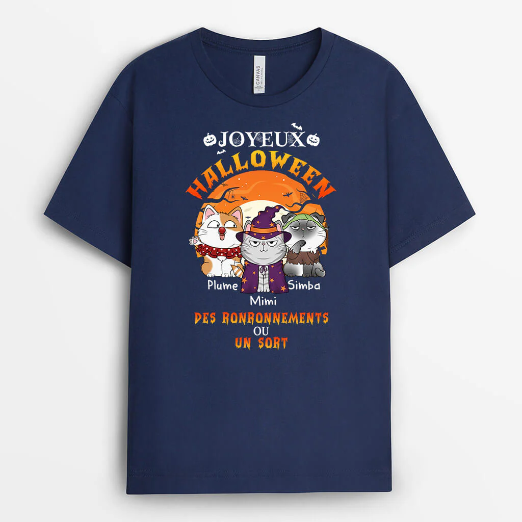 T Shirt Personnalisé Chat Halloween - Joyeux Halloween Des Ronronnements Ou Un Sort - Image 2