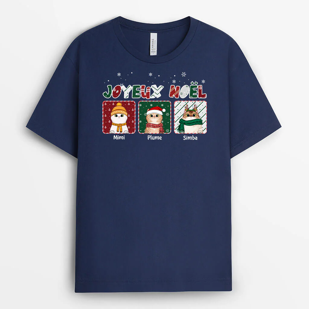 Cadeau De Noël Personnalisé Pas Cher – T-Shirt Joyeux Noël Chats - Image 2