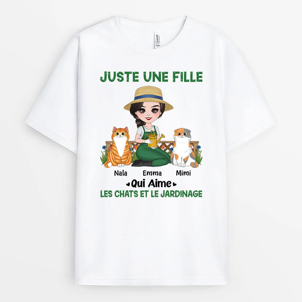 T Shirt Personnalisé Femme – Juste Une Fille Qui Aime Des Chats Et Le Jardinage