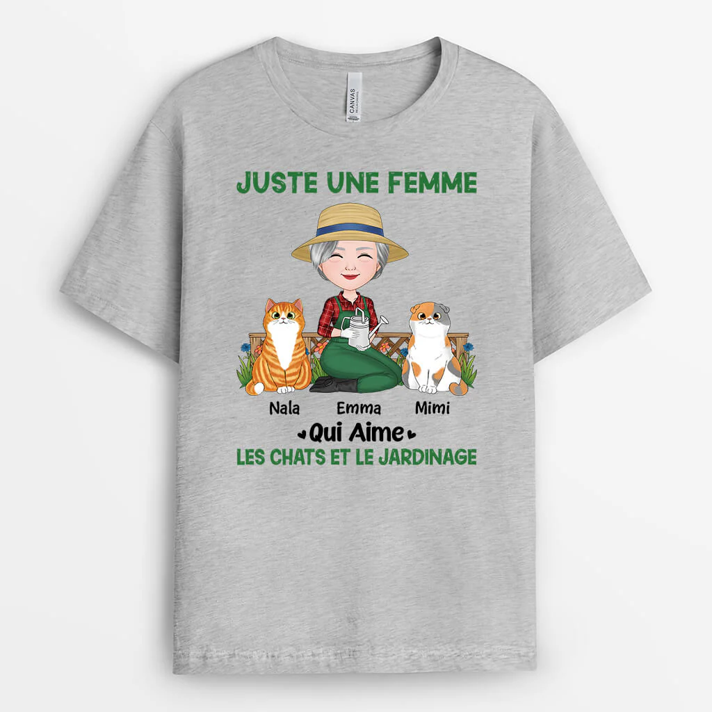 T Shirt Personnalisé Femme – Juste Une Fille Qui Aime Des Chats Et Le Jardinage - Image 2