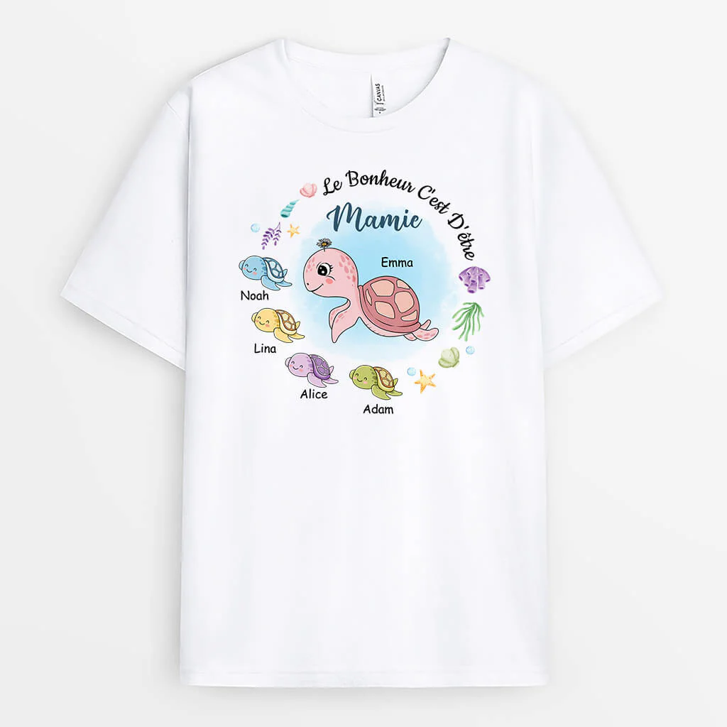 T-shirt La Bonheur C'Est D'Être Mamie Version Tortues Personnalisé