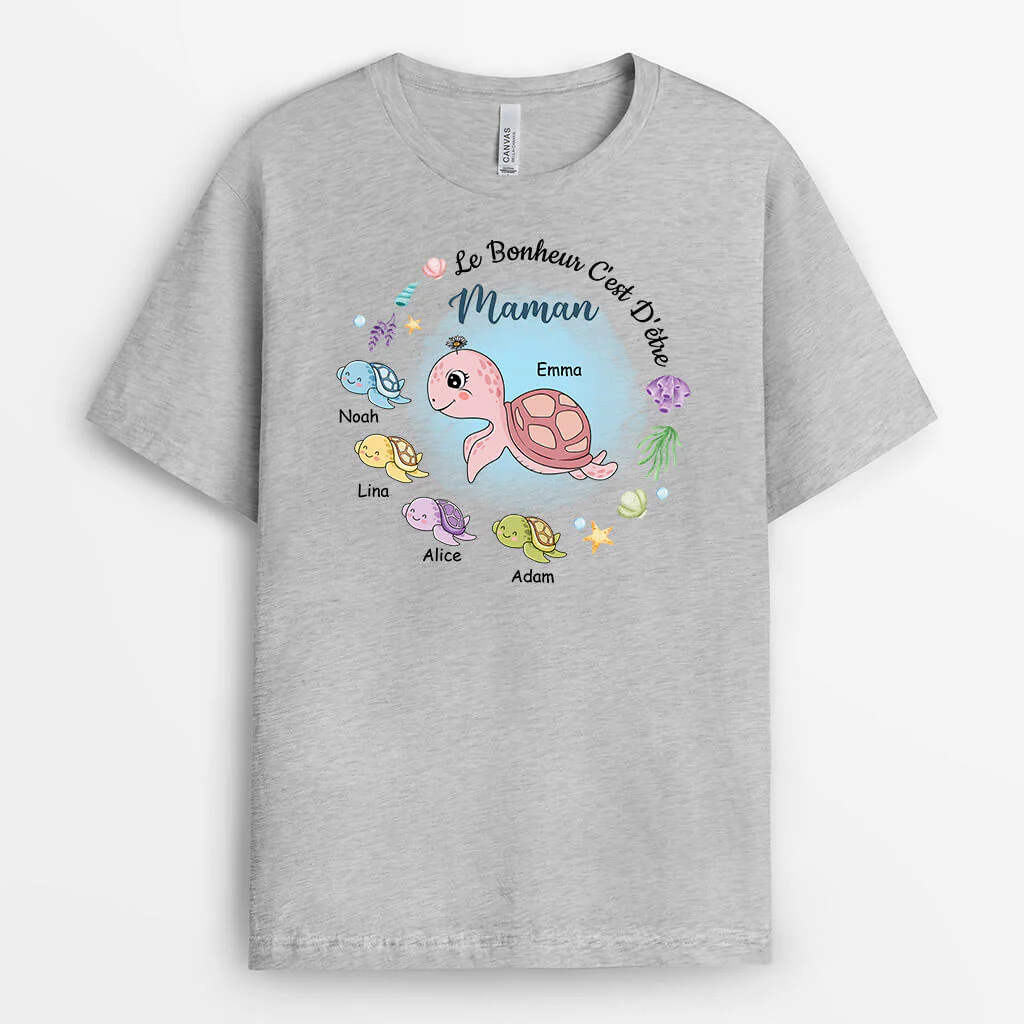T-shirt La Bonheur C'Est D'Être Mamie Version Tortues Personnalisé - Image 2