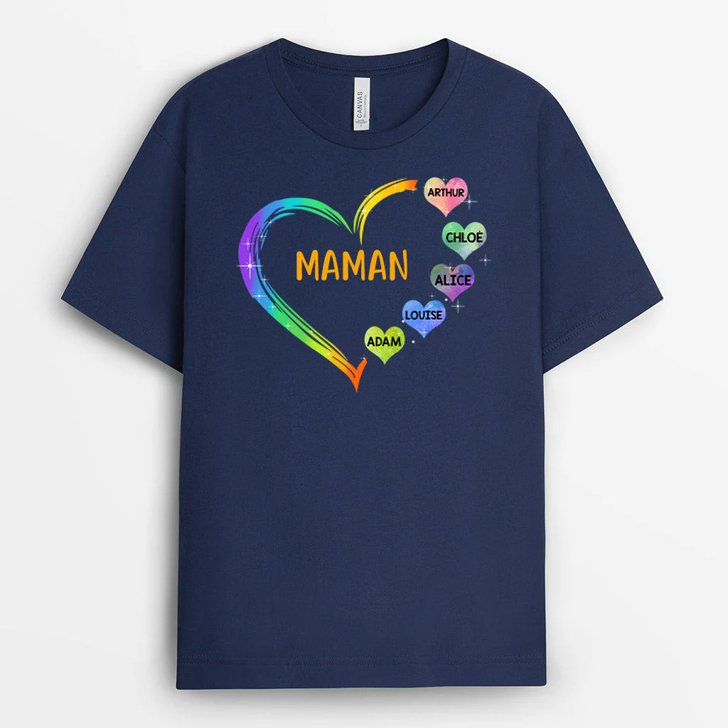 Tee Shirt Mamie Personnalisé - Mamie - Avec Cœurs Colorés - Image 2