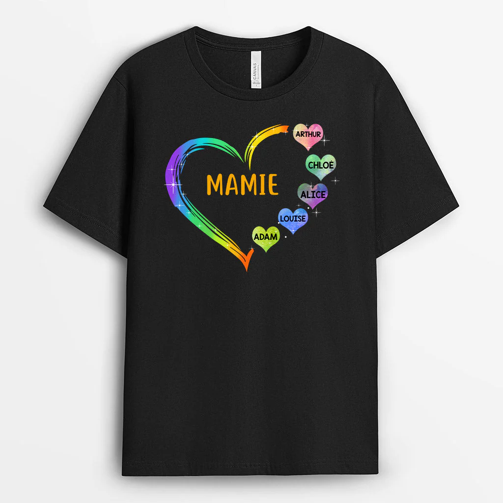 Tee Shirt Mamie Personnalisé - Mamie - Avec Cœurs Colorés