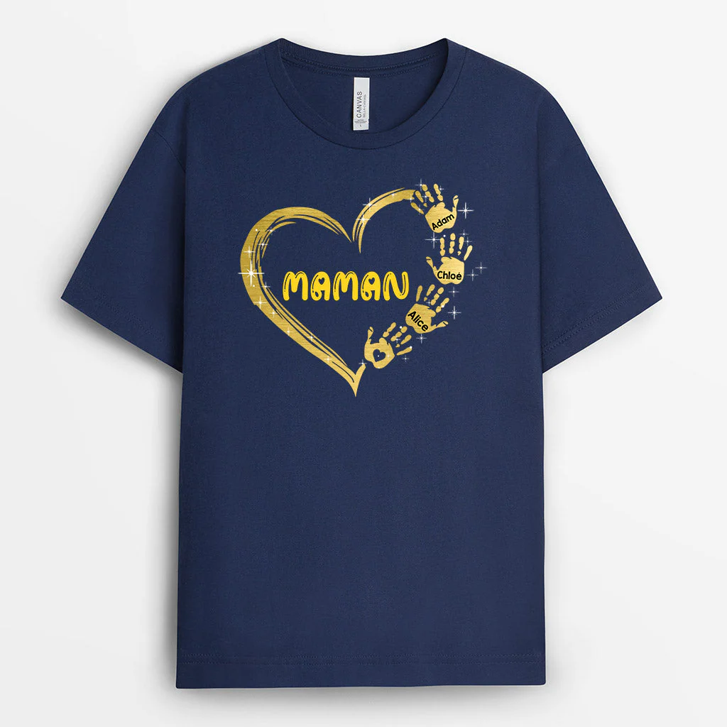 T Shirt Personnalisé Maman - Le Cœur de Maman Avec Mains Colorées