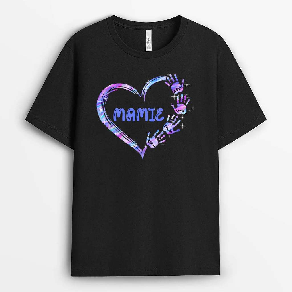 T Shirt Personnalisé Maman - Le Cœur de Maman Avec Mains Colorées - Image 2