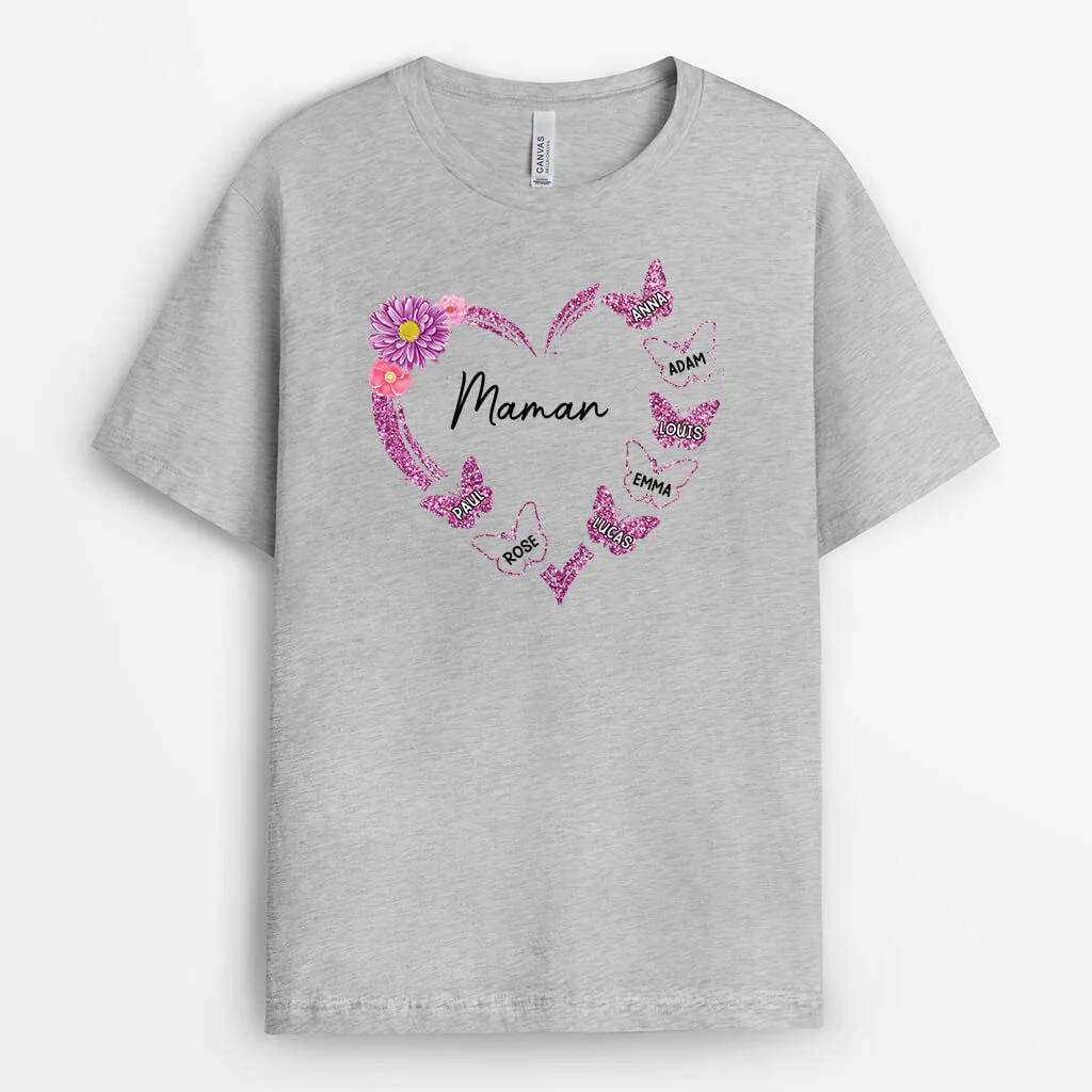 T-shirt Le Cœur De Mamie Maman Fleurs Personnalisé - Image 2