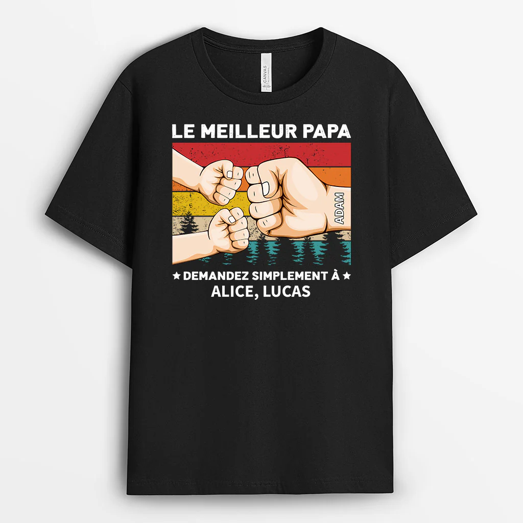 Tee Shirt Personnalisé Papy - Le Meilleur Papa Demandez Poing - Image 2