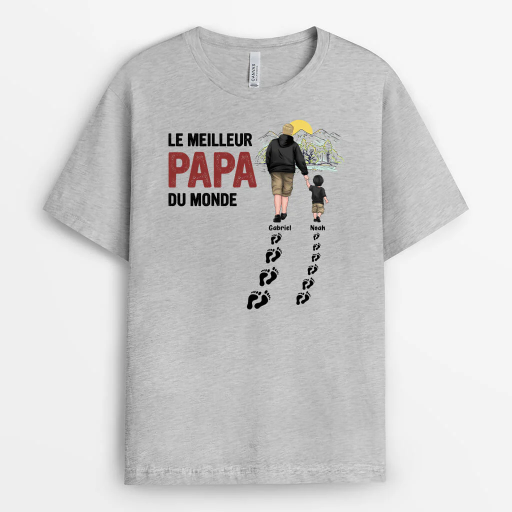 T-shirt Le Meilleur Papa Se Promène Avec Son Enfant Personnalisé