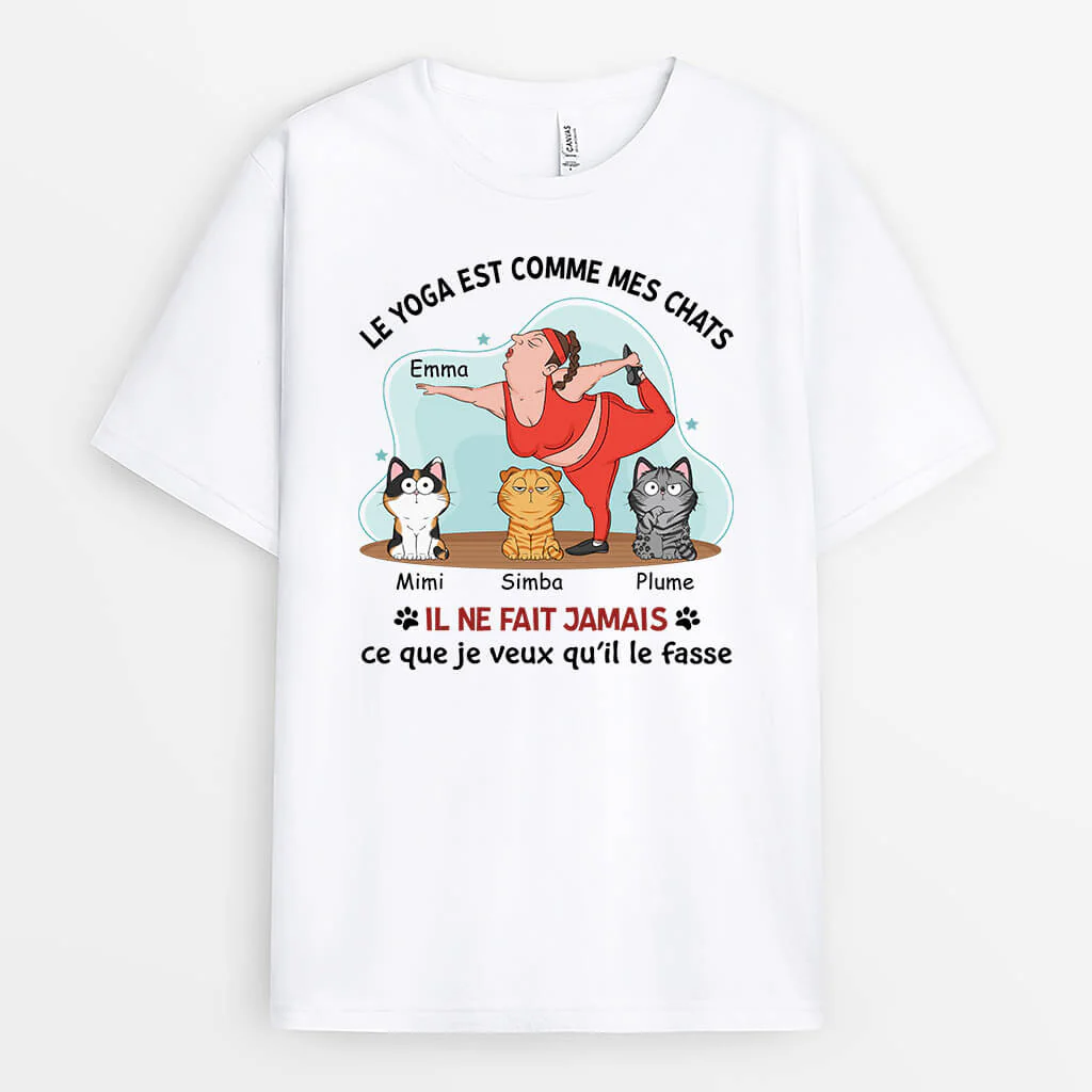 T-Shirt Personnalisé Femme – Le Yoga Est Comme Mes Chats